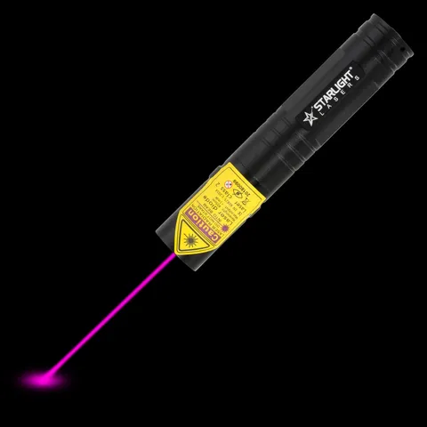 Violetter Laserpointer kompakt V2 Pro mit sichtbarem Laserstrahl im Dunkeln